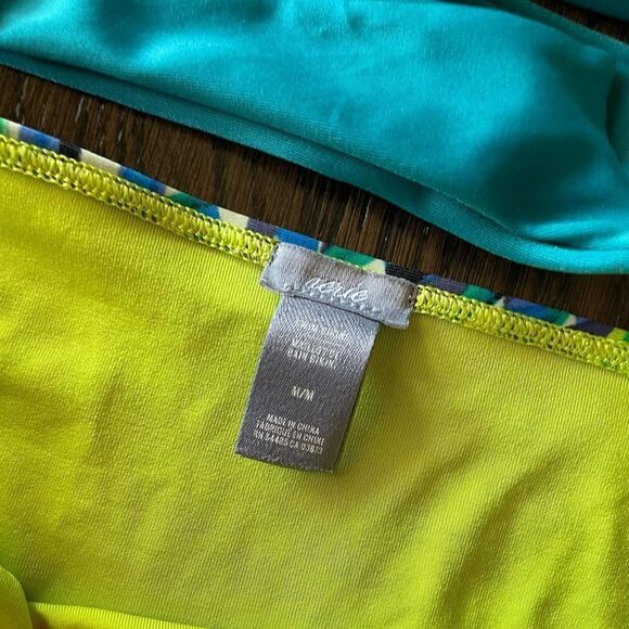 Aerie Teal Lime Green Tie Back Bikini Set, M - Picture 3 of 5